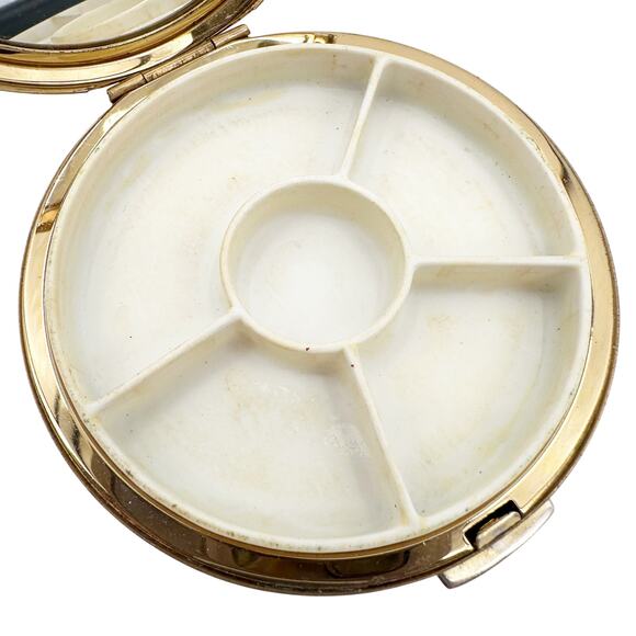 vintage gold tone metal Stratton floral Compact round makeup tray mirror England - Picture 4 of 5
